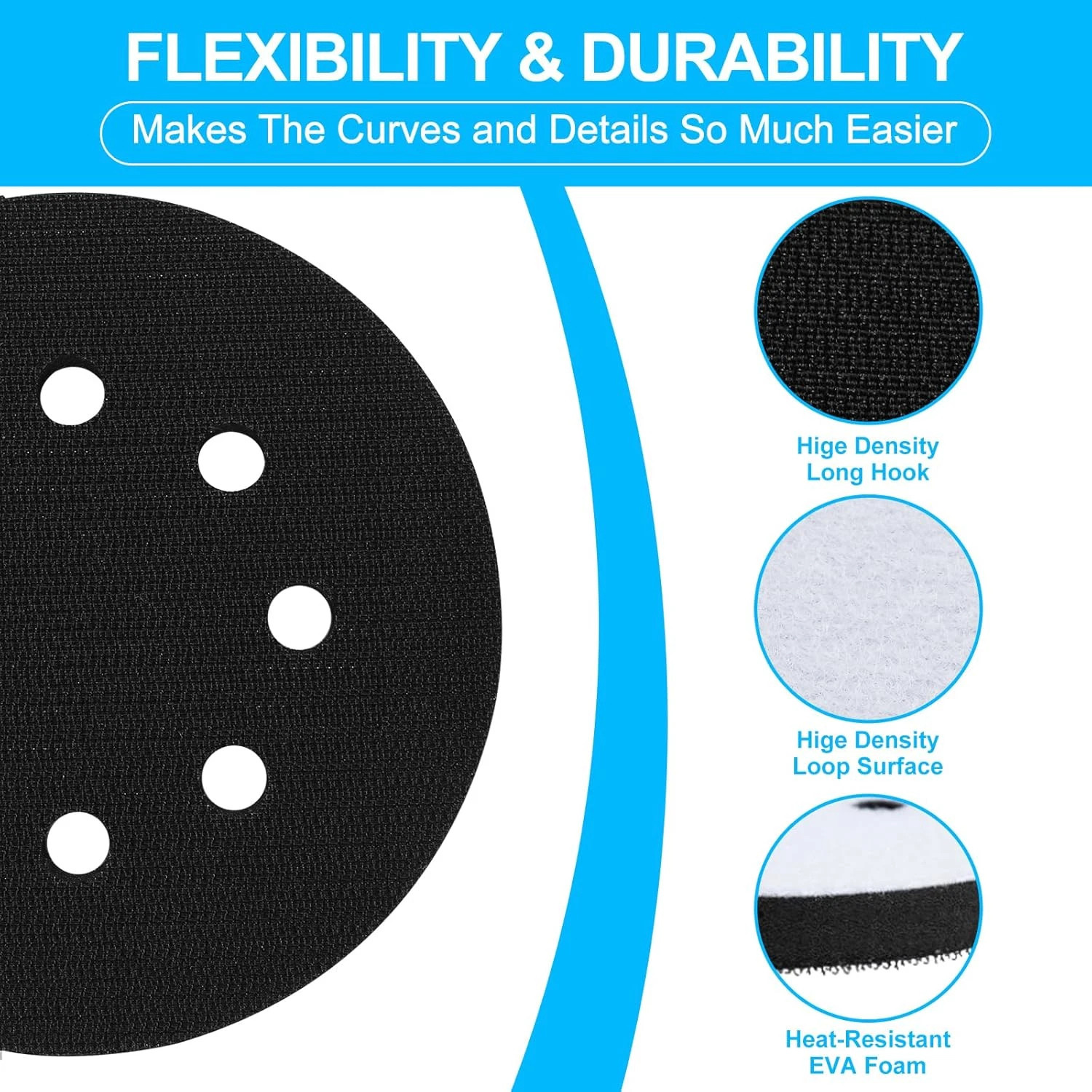 5 Pack 5 Inch Foam Sanding Interface Pad 8 Hole Hook Loop for Orbital Sander