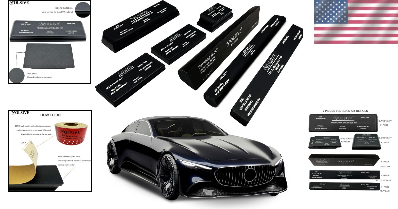 Versatile 7-Piece Automotive Sanding Block Set – Perfect for Wood & Paint