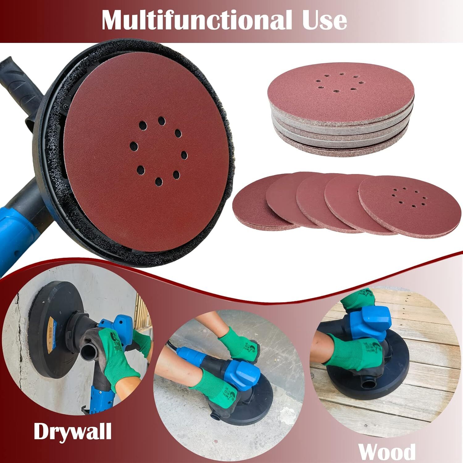 10PCS 9inch 8 Hole AO Drywall Sanding Discs 150 Grit 225MM Hook Loop Sandpaper