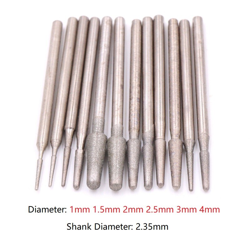 Diamond Drill Bits 1mm – 4mm Shank 2.35mm Rotary Carving Bits for Stone Jewelry