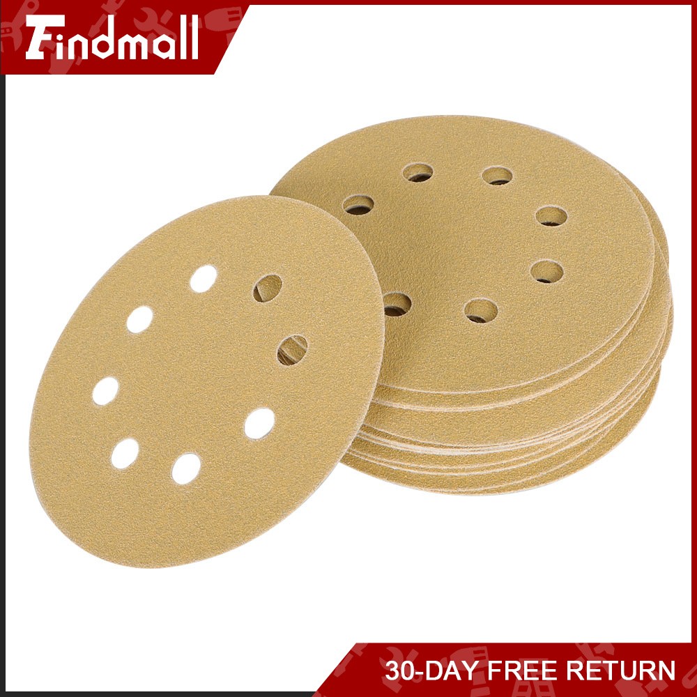 Findmall 100 Pieces 5 Inch 8-Hole 120 Grit Hook and Loop Sanding Discs