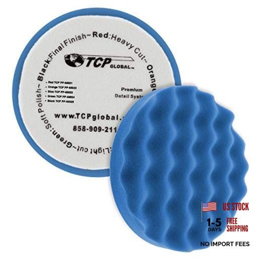 6.5″ Blue Waffle Foam Buffing Pad Hook and Loop Backing – Light Cut Pad for