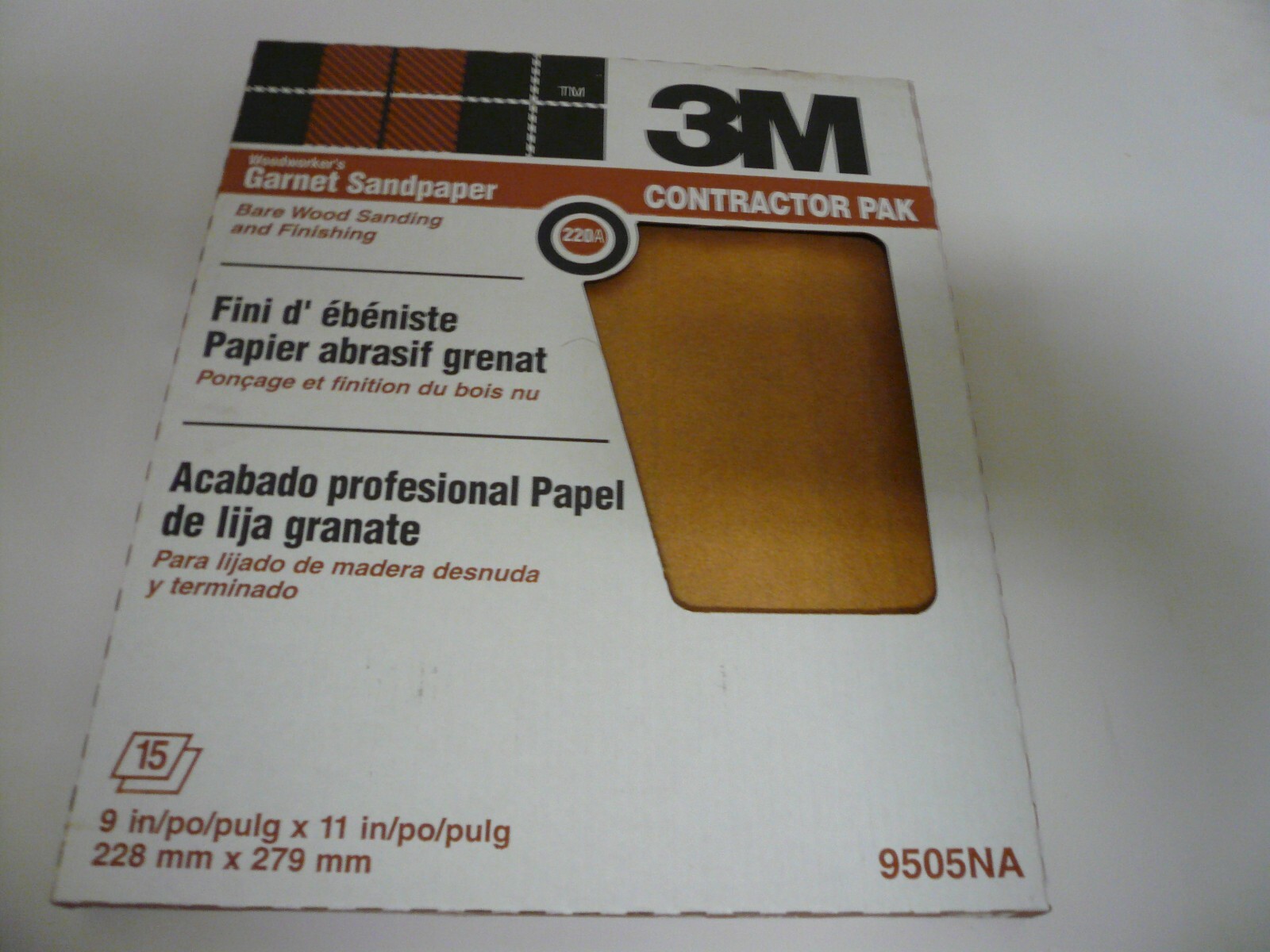3M Garnet Sandpaper 220A 9″ x 11″ Sheets 15 Count Contractor PAK 9505NA