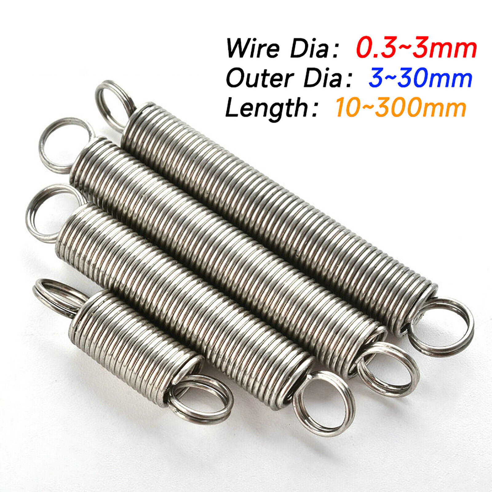 Stainless Steel Wire Dia 0.3-3mm Extension Spring Expansion Springs L :10-300mm