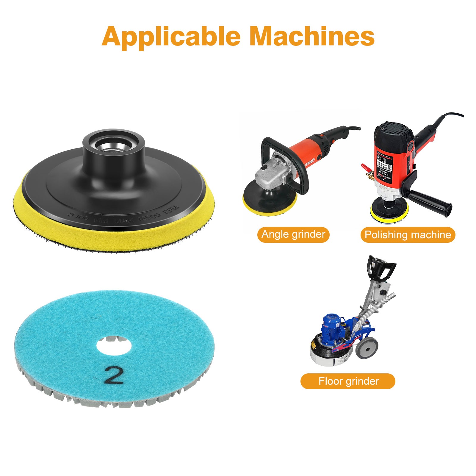 4″ 3-Step Diamond Polishing Pads + Backer for Marble Granite Terrazzo Concrete