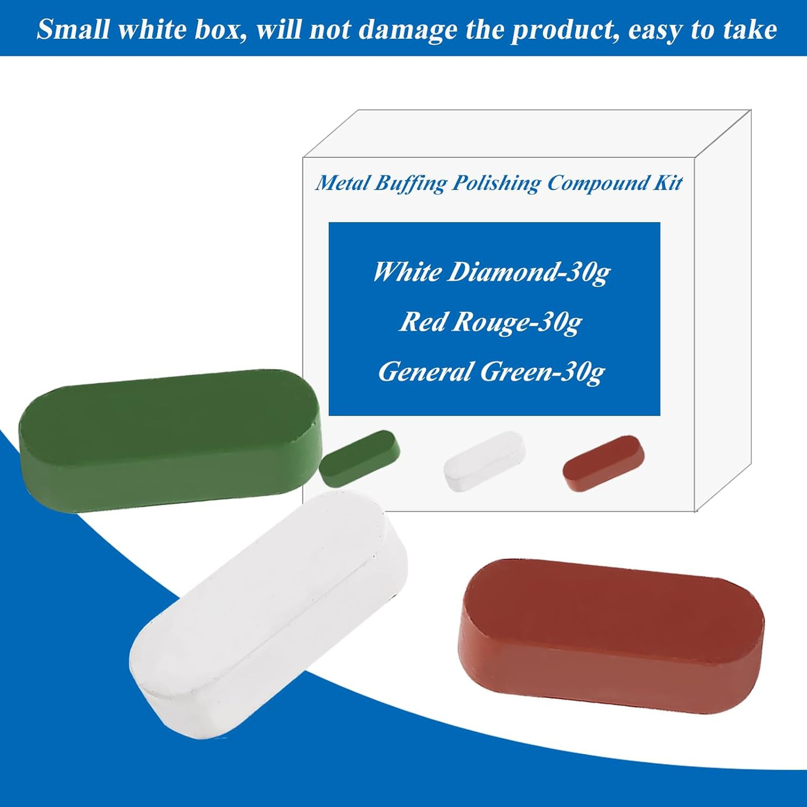 Metal Buffing Polishing Compound Kit, White Diamond Red Rouge Green, 4 Oz
