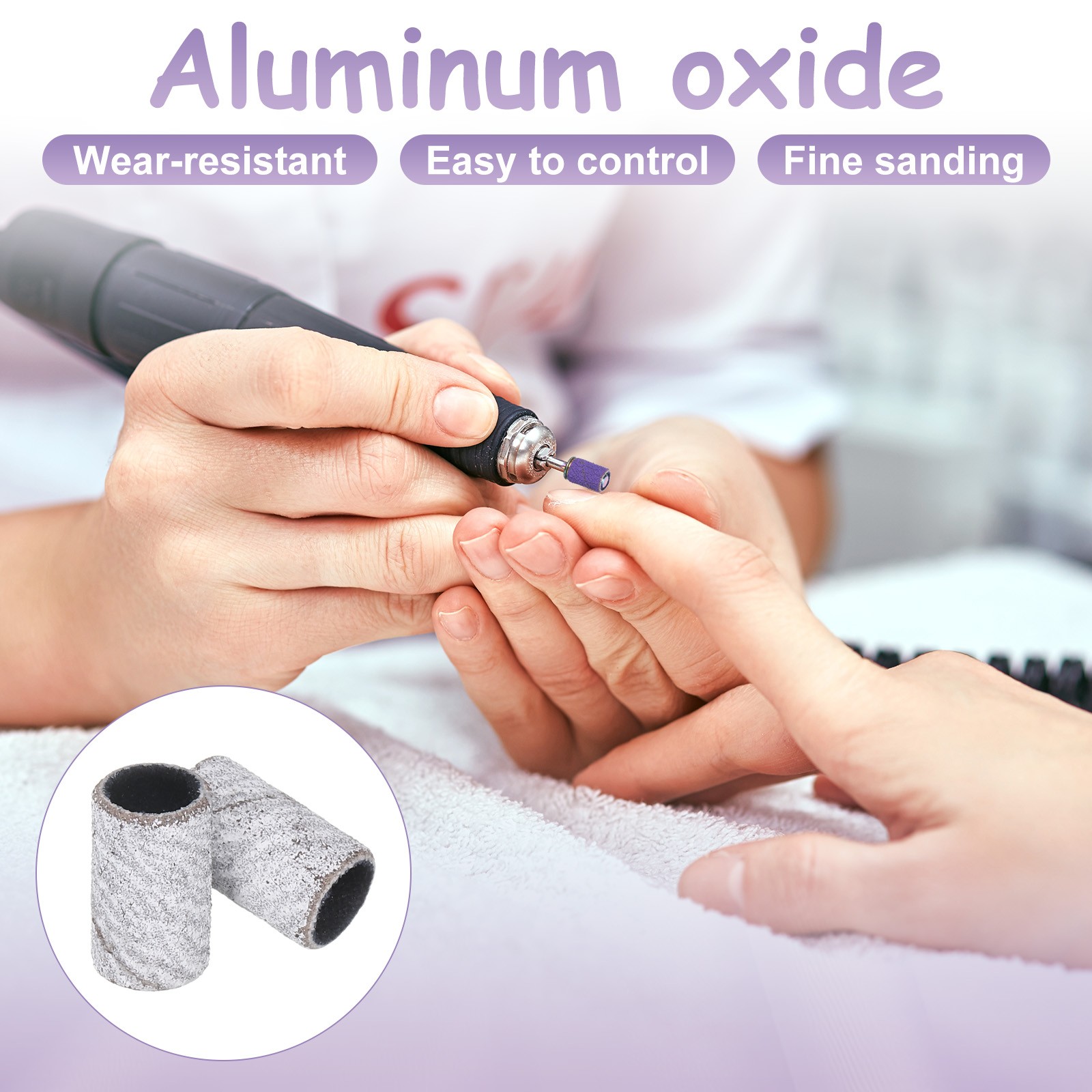 100pcs Small Sanding Bands 180 Grit for Nail Drill Bits White