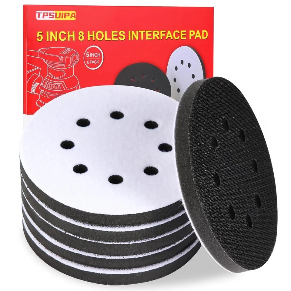 6pc 5″ 8 Holes Interface Pads Orbital Sander Sanding Foam Pad Hook Loop Buffer