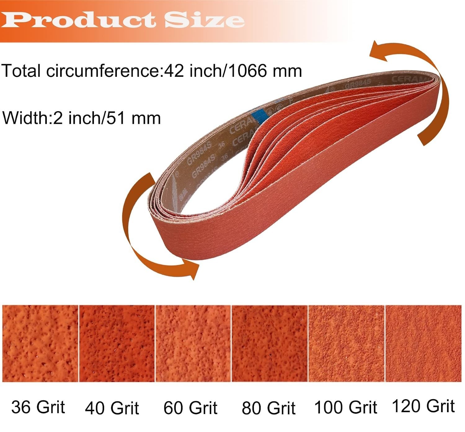 Durable 6-Pack 2″ x 42″ Ceramic Sanding Belts – Ideal for Tough Grinding Tasks