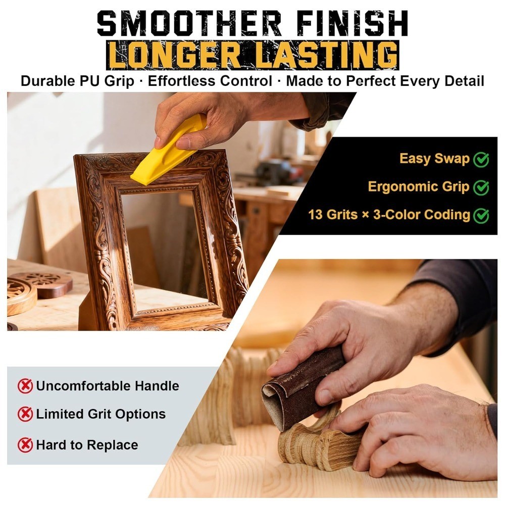 Premium Sandpaper Sheets Set 72PCS with Hand Sander Tool 13 Grit Levels 80 to