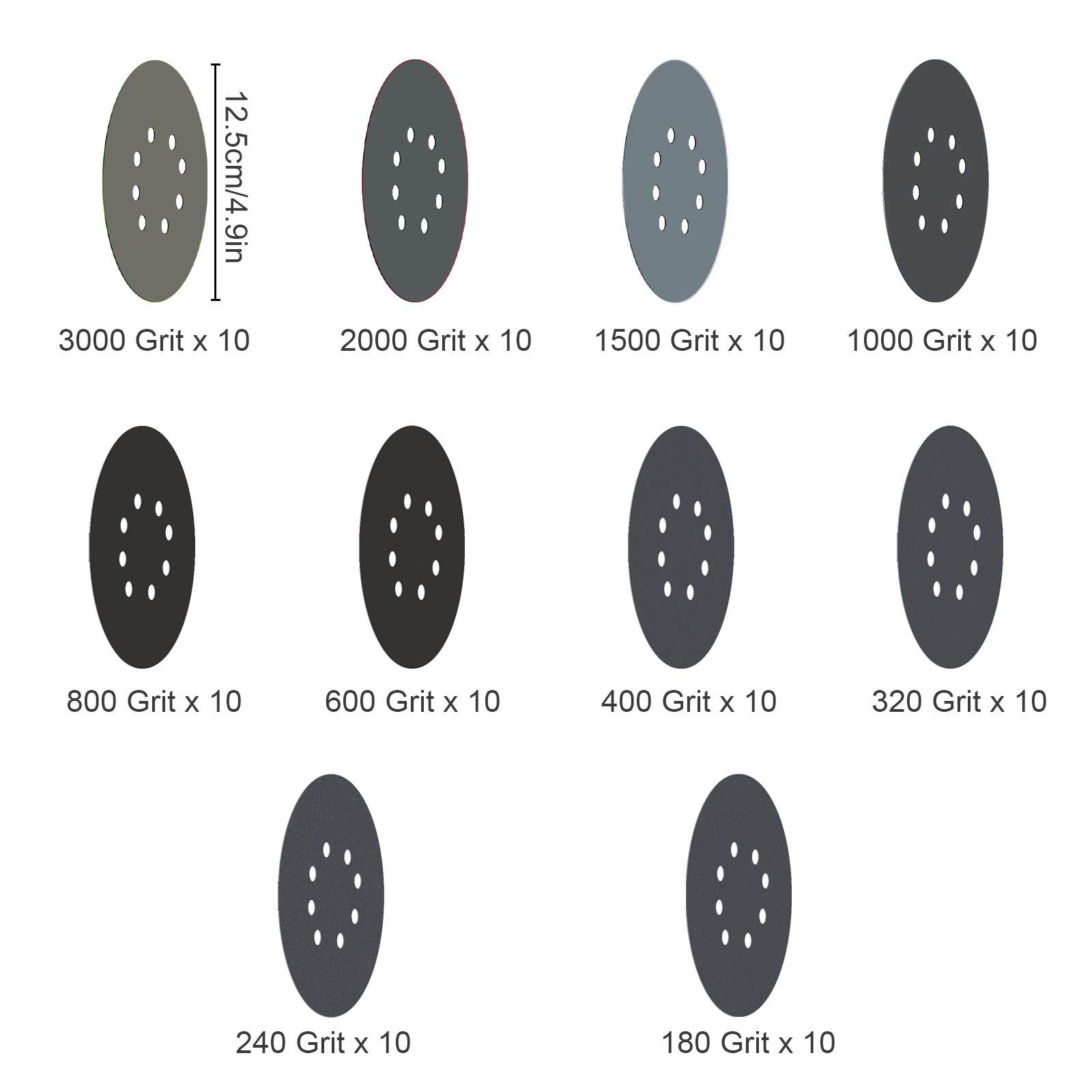 100PCS 5″ Sanding Discs 8 Hole Wet Dry Hook Loop Sandpaper for DA Orbital Sander