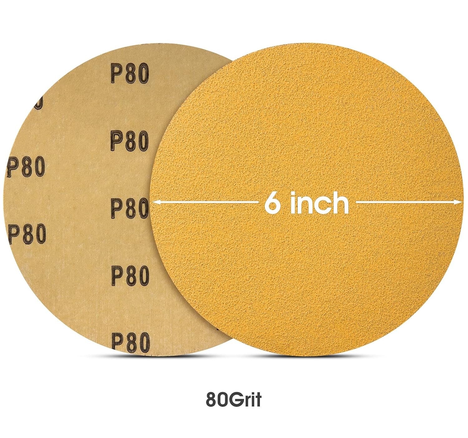 80 Grit Self Adhesive 6 Inch Gold PSA Sanding Discs 100PCS Sticky Bac Sandpaper