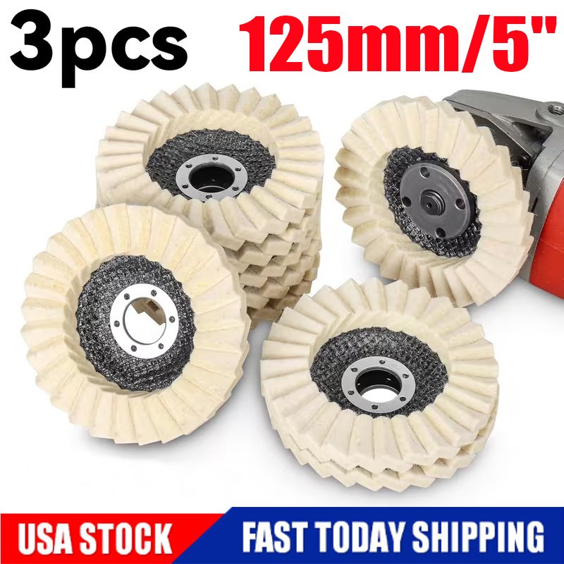 3pcs 5″ Wool Polishing Wheels Buffer Pads Flap Felt Polishing Finishing Disc US