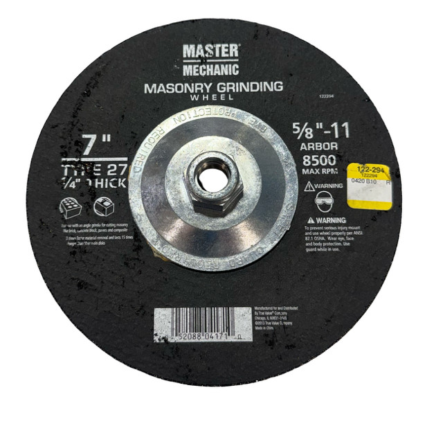 Master Mechanic 7″ x 1/4″ x 5/8-11 Masonry Grinding Wheel 122294