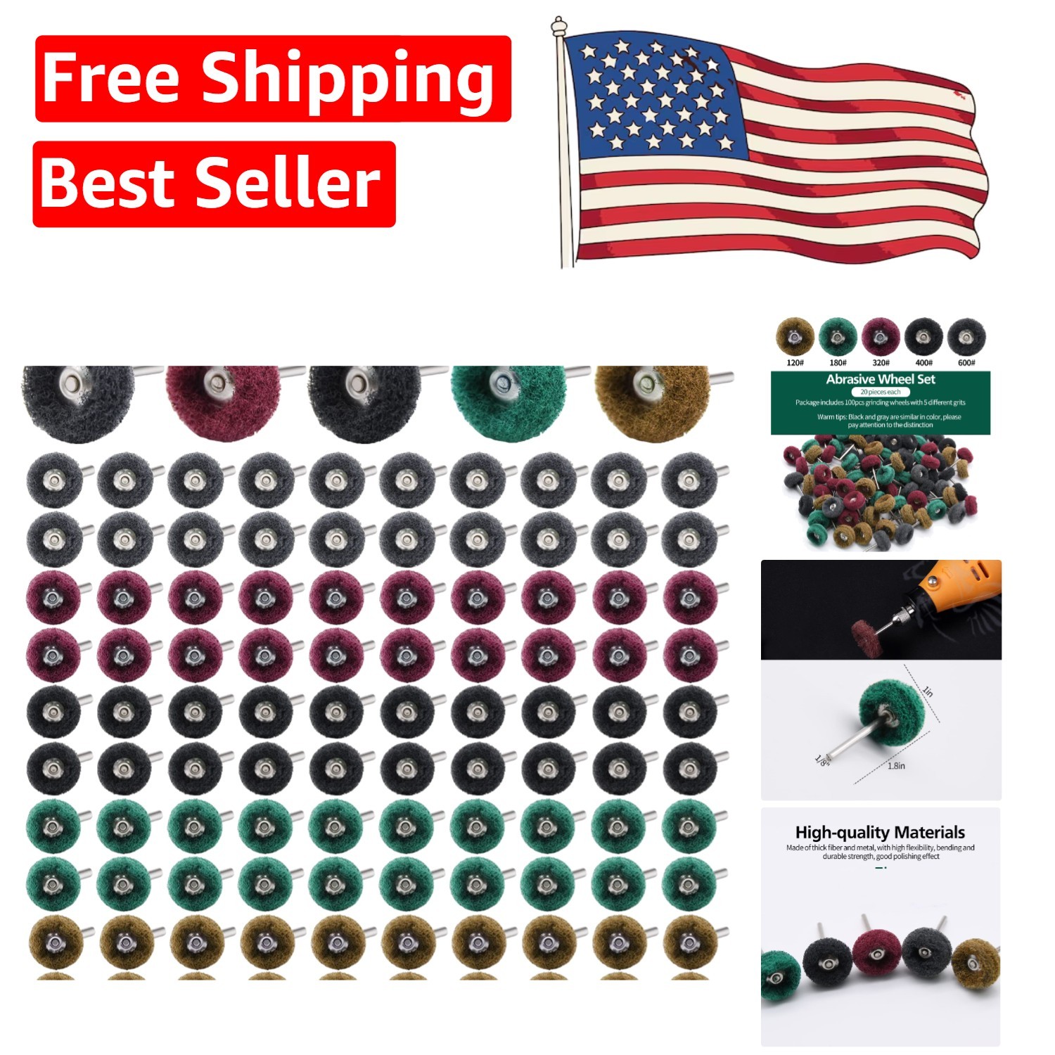 Abrasive Wheel Set: 1 Inch Buffing Polishing Wheels with 5 Grit Variations