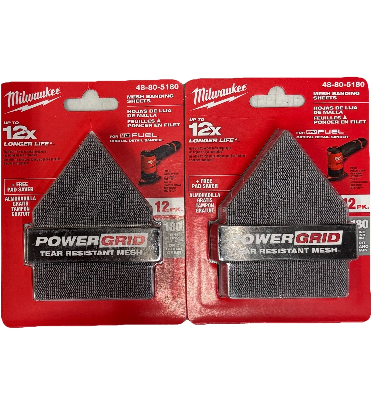 Milwaukee 48-80-5180 180 Fine Grit Mesh Sanding Sheets 12PK (2 count/24 sheets)