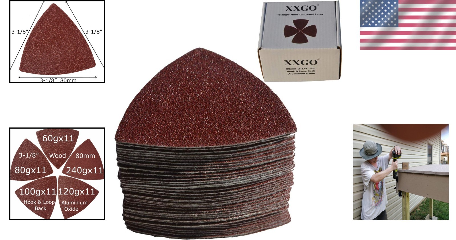 Triangular Oscillating Sanding Pads 3-1/8″ – 55 Pcs Assorted Grits for Woodwork
