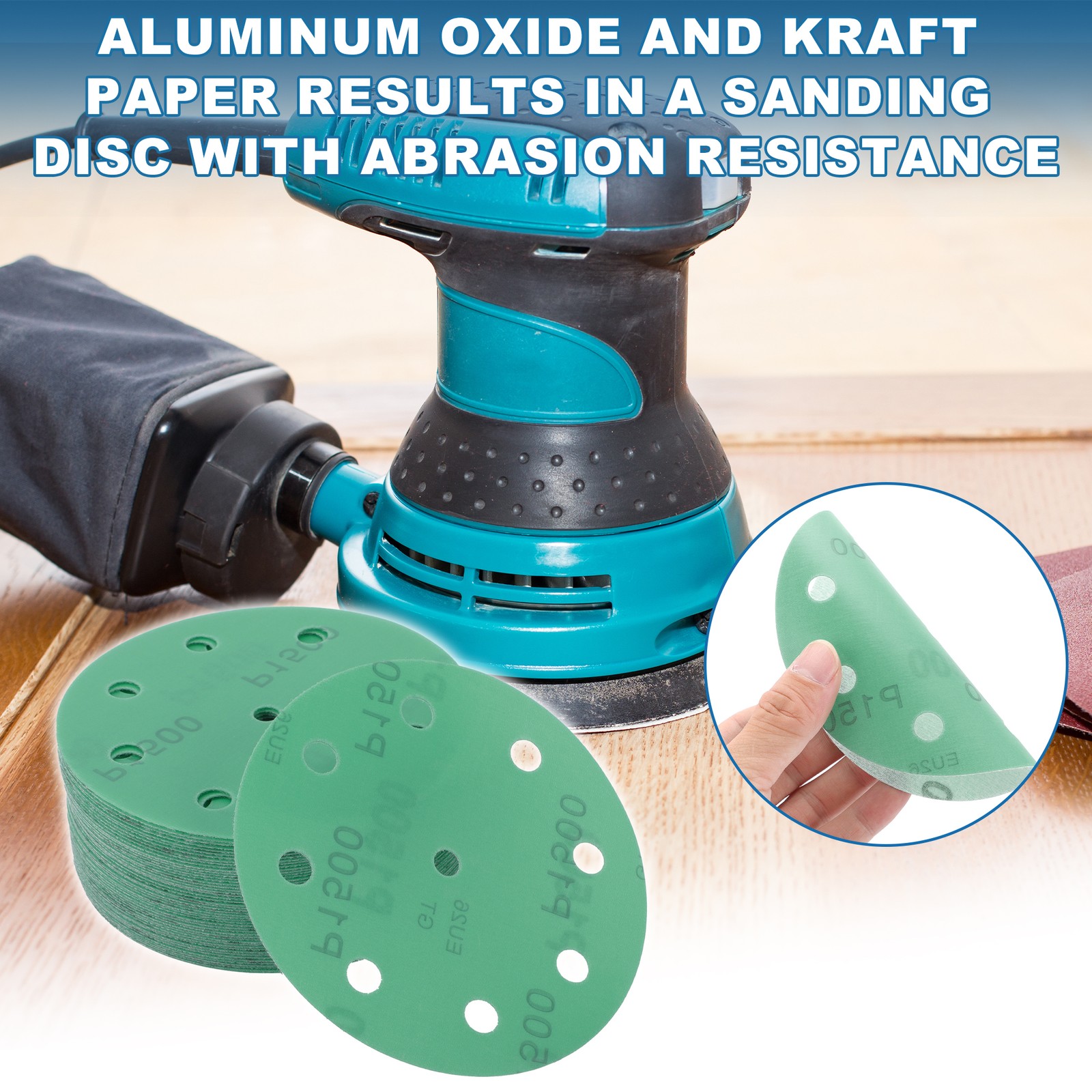 Sanding Discs 5 Inch 9 Hole 1500 Grit Round Hook and Loop Sandpaper Green 50pcs