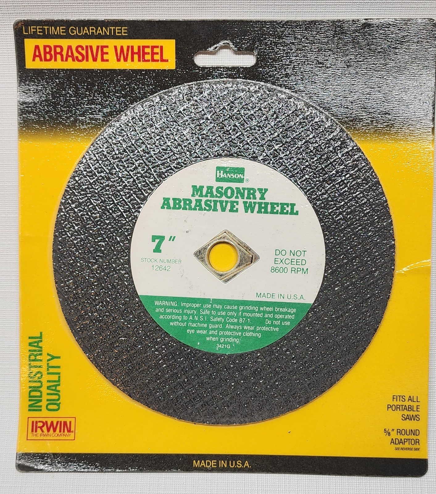 IRWIN/HANSON 12642 MASONRY 7″ ABRASIVE WHEEL 5/8 ARBOR ADAPTER MADE IN USA
