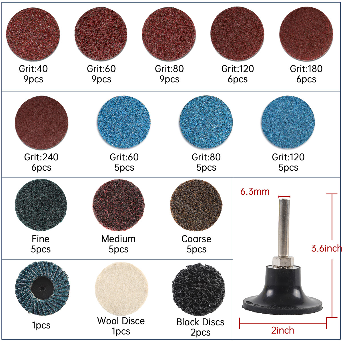 80Pcs 2″ Roll Lock Sanding Discs Kit W/ 1/4 Holder Die Grinder Quick Change Disc