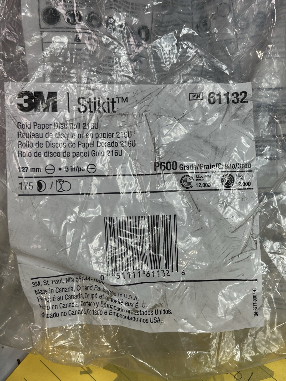 3M Stikit 216U 61132 PSA Disc Roll – 5 in – P600 – Aluminum Oxide Qty.175(26MY3)