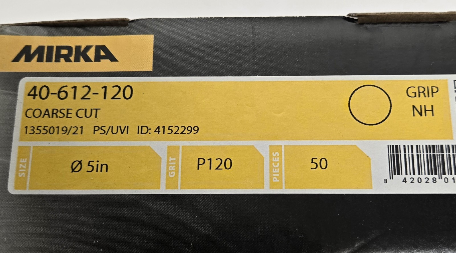 MIRKA SANDING DISCS 40-612-120. 5″ COURSE CUT, P120 GRIT. BOX OF 50.