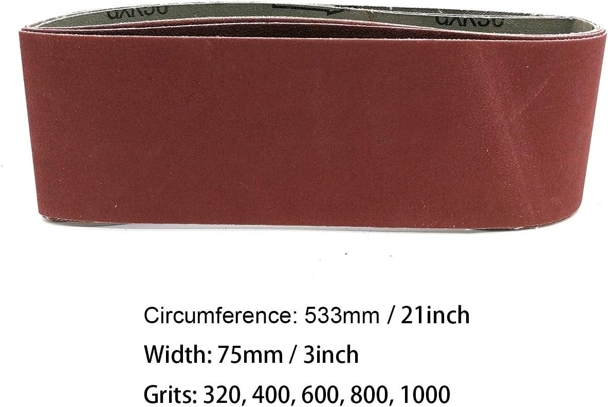 5-Pack 3×21 Inch Sanding Belts, 320-1000 Grits for Superior Woodworking Finish