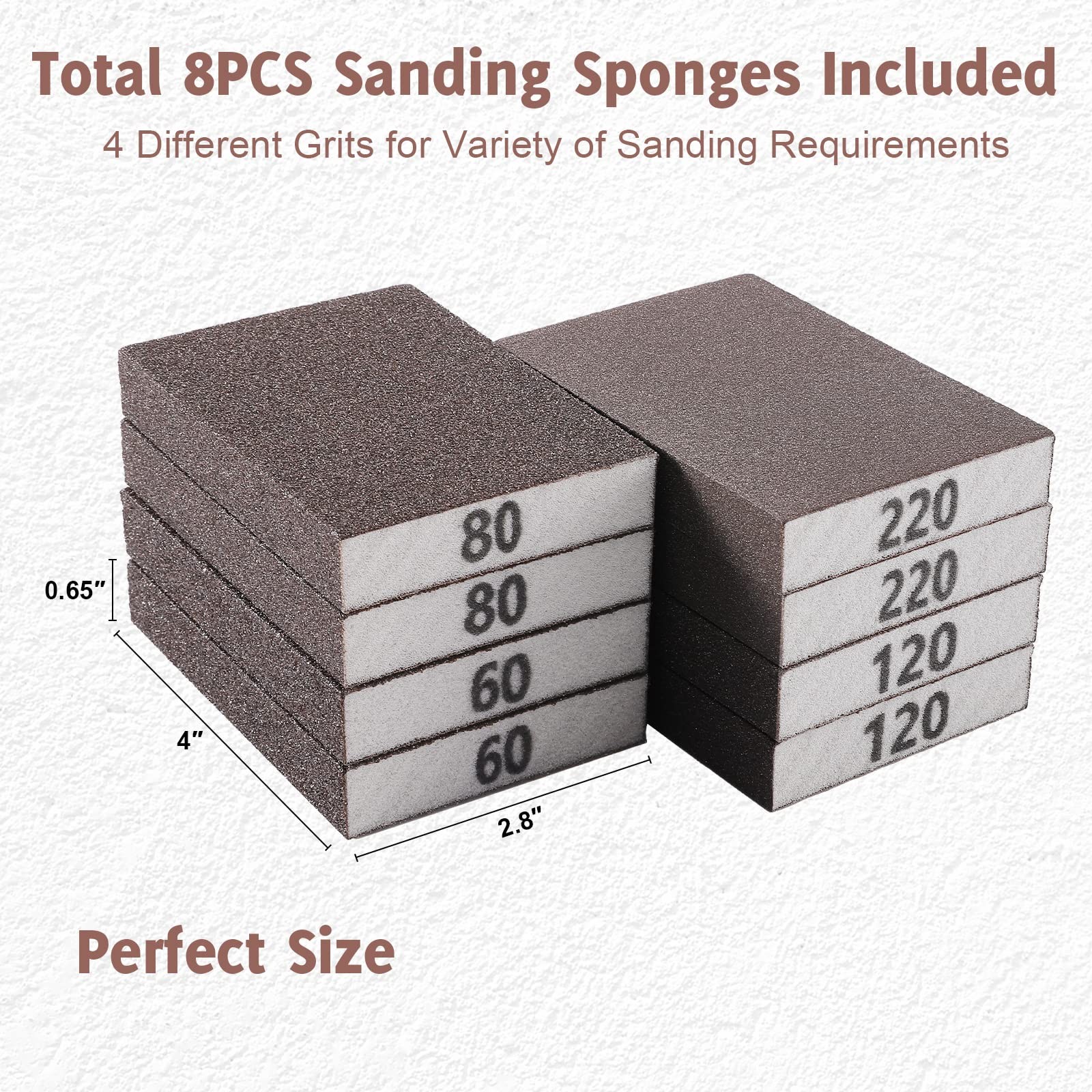 8PCS Sanding Sponge, Blocks of 60/80/120/220 Assorted Grits
