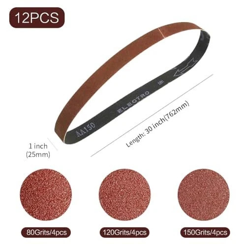1×30 1 x 30 inch Sanding Belt Pack 1-Inch x 30-Inch12 Pcs4 Each of 80 120 150…