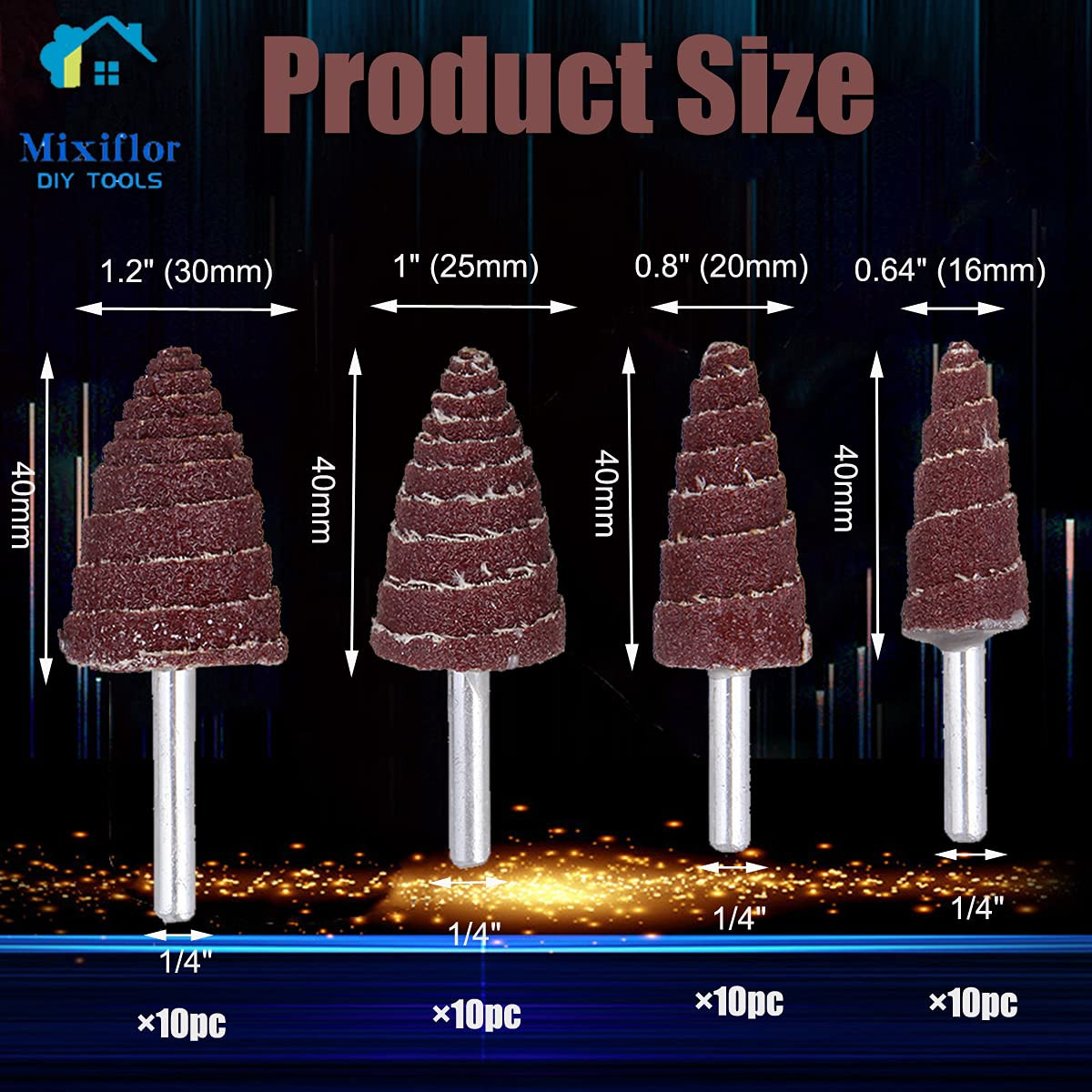 40 Pack 1/4″ Shank 80 Grit Cone Shape Abrasive Sandpaper Flap Sanding Wheel Grin