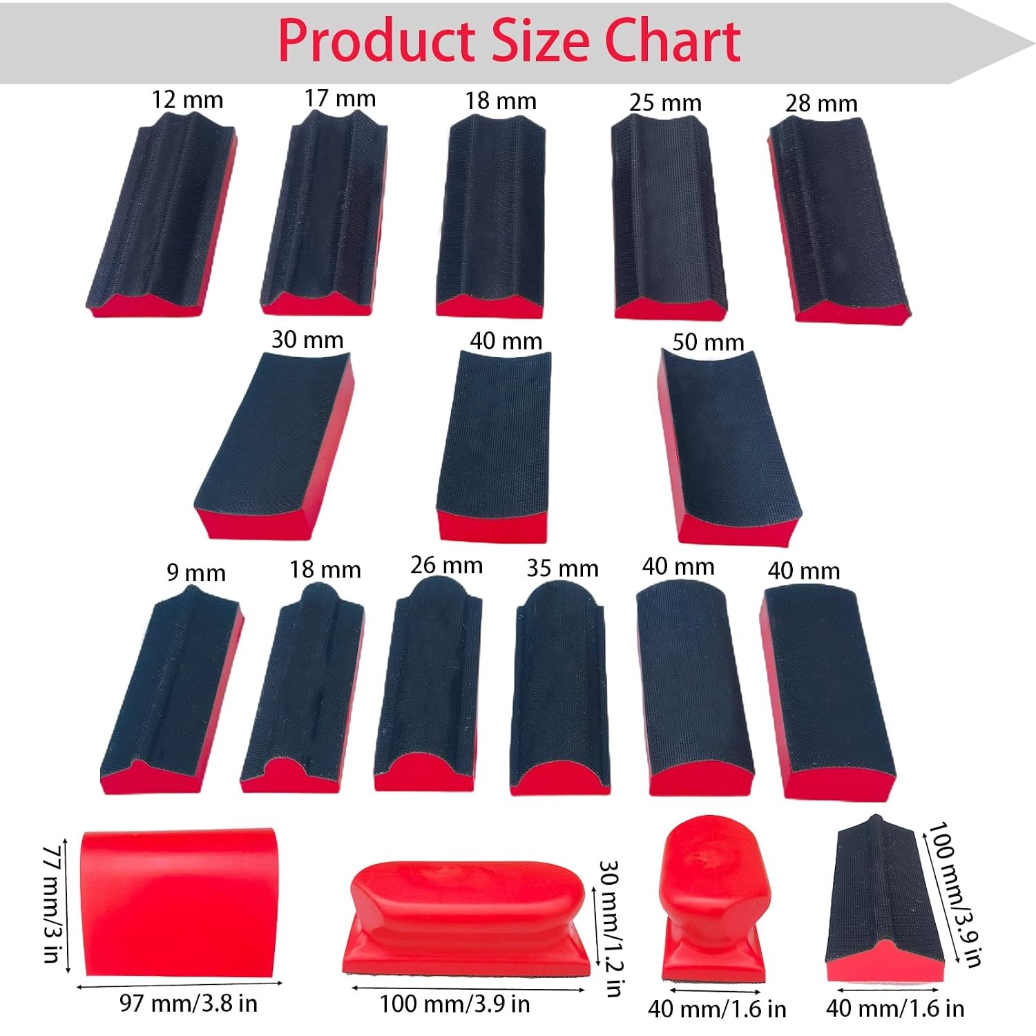 16-Piece Contoured Profile Hand Sanding Block Set with Hook and Loop Interchange