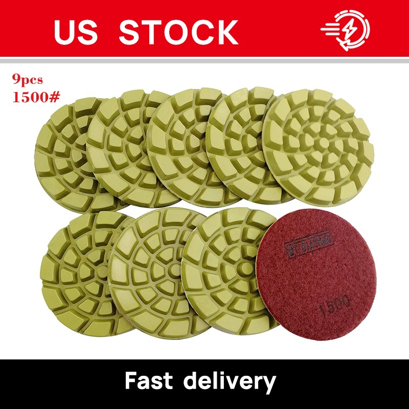 9pcs/set 4″ Diamond Floor Polishing Pads Sanding Disc Renew Polisher Pads 1500#