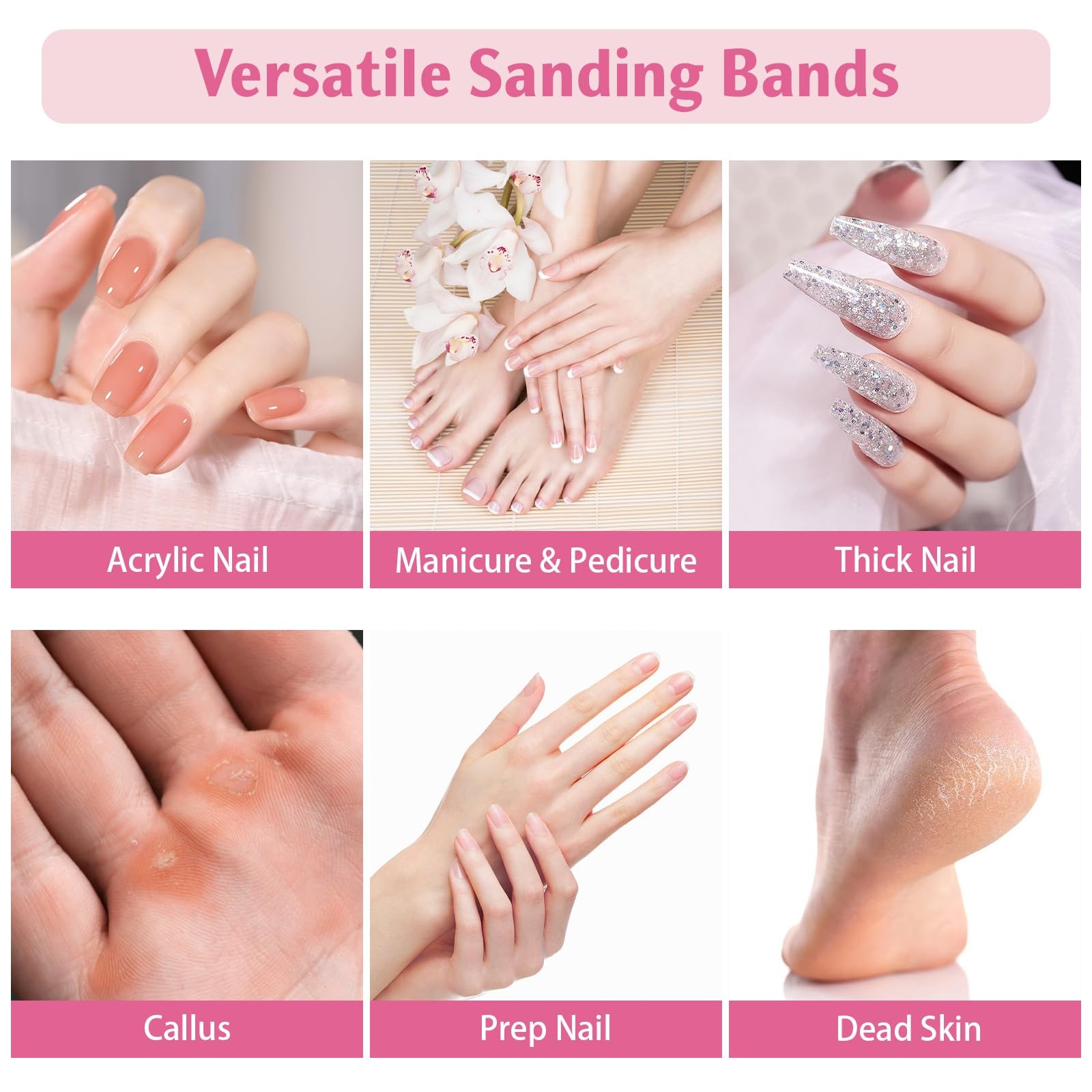 BEVTEE 200Pcs Sanding Bands for Nail Drill, 180 Grit, Pink 180Fine,