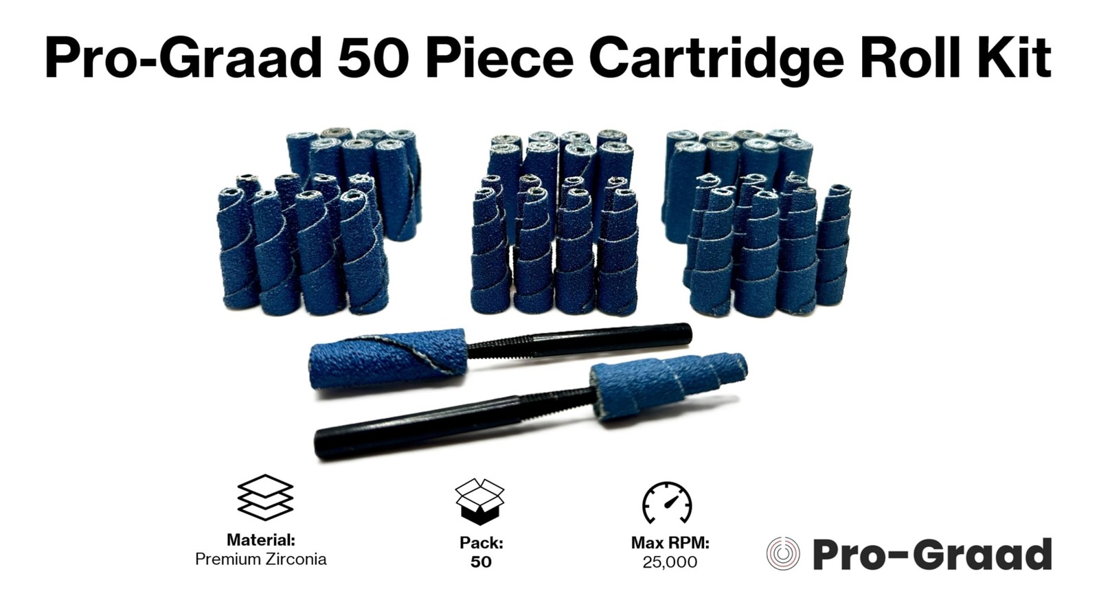 Pro-Graad 50 Piece Zirconia Abrasive Sanding Cartridge Spiral Roll Sander Kit,