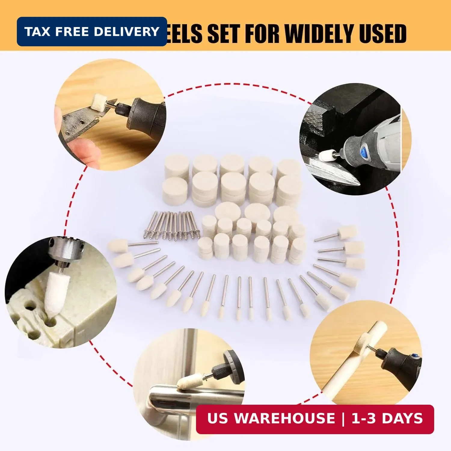 100PCS Felt Buffing Wheel Polishing Kit for Dremel 1/8″ Shank Rotary Tool