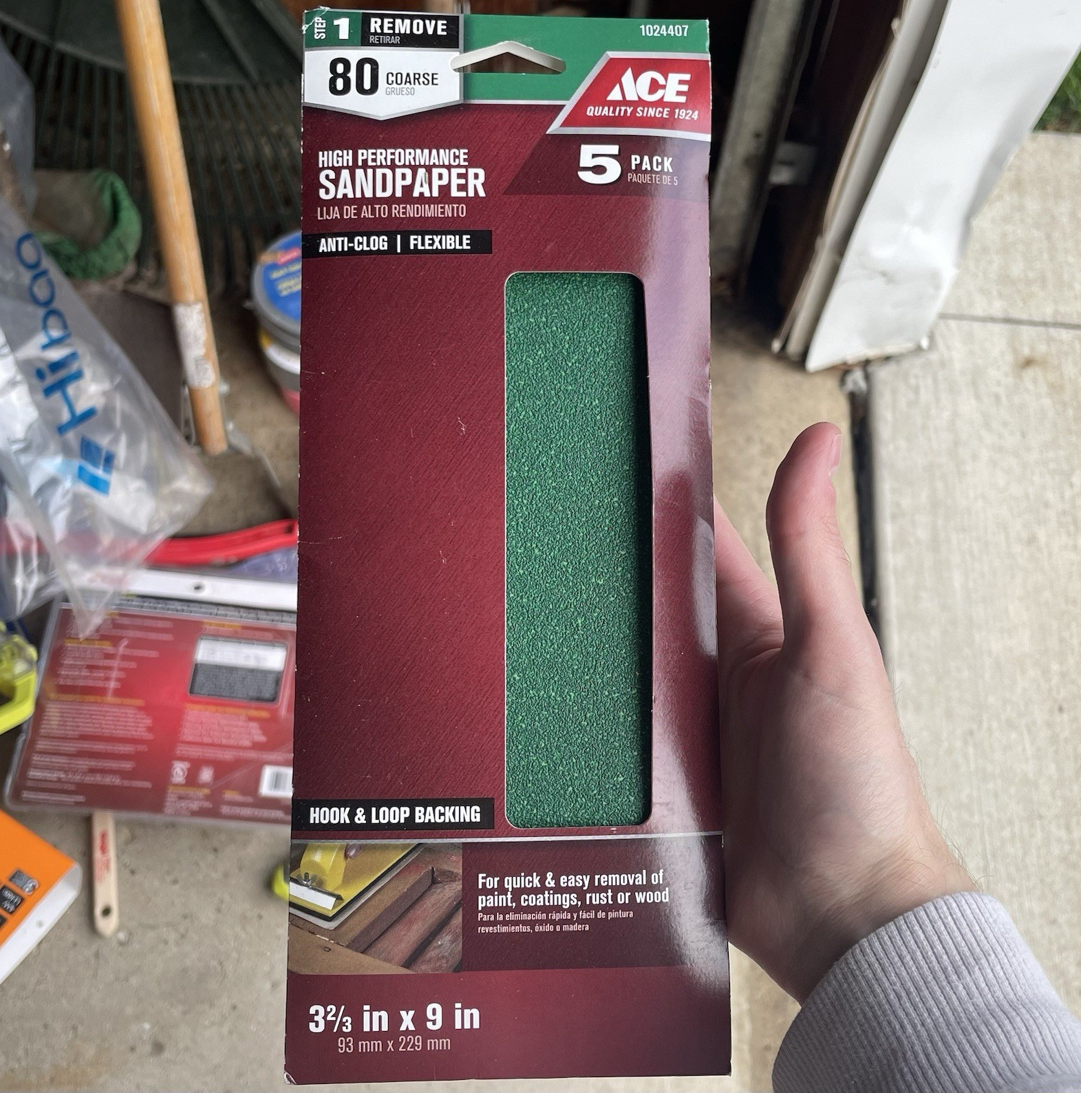 ACE Sandpaper Sheets 80 Grit Coarse Hook & Loop 3 2/3 in x 9 in 5 Pack
