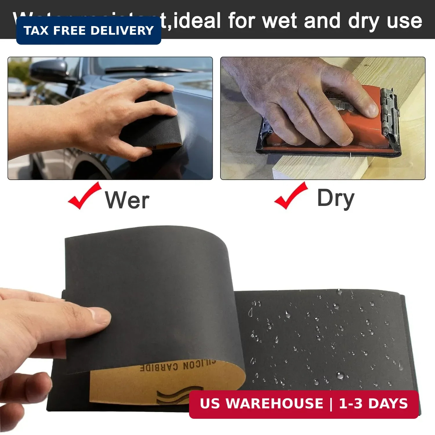 45Pcs Wet Dry Sandpaper, 400/600/ 800/1000/ 1200/1500/ 2000/2500/ 3000 Grit Asso