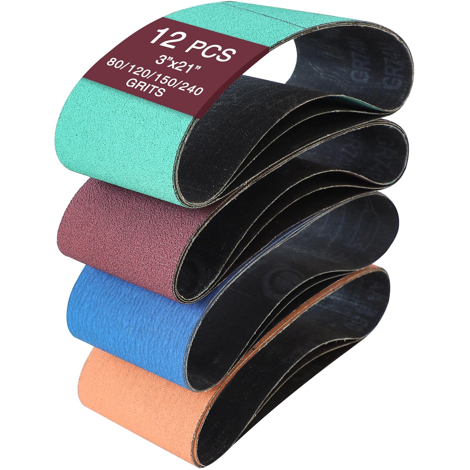 3″ x 21″ Sanding Belts for Belt Sander, Assorted Grits 12 Pcs 3 Each of 80 12…