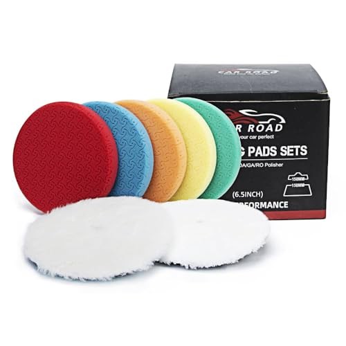6″ Buffing Polishing Pads Kit – 7 Pcs 6.5″ Backing Plate, Sponge & 6″ (150mm)