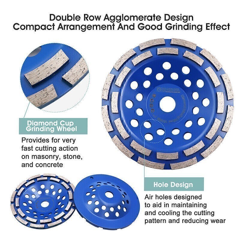 1pc 4/4.5/5/7 in Diamond Double Row Grinding Wheel for Concrete Masonry Granite