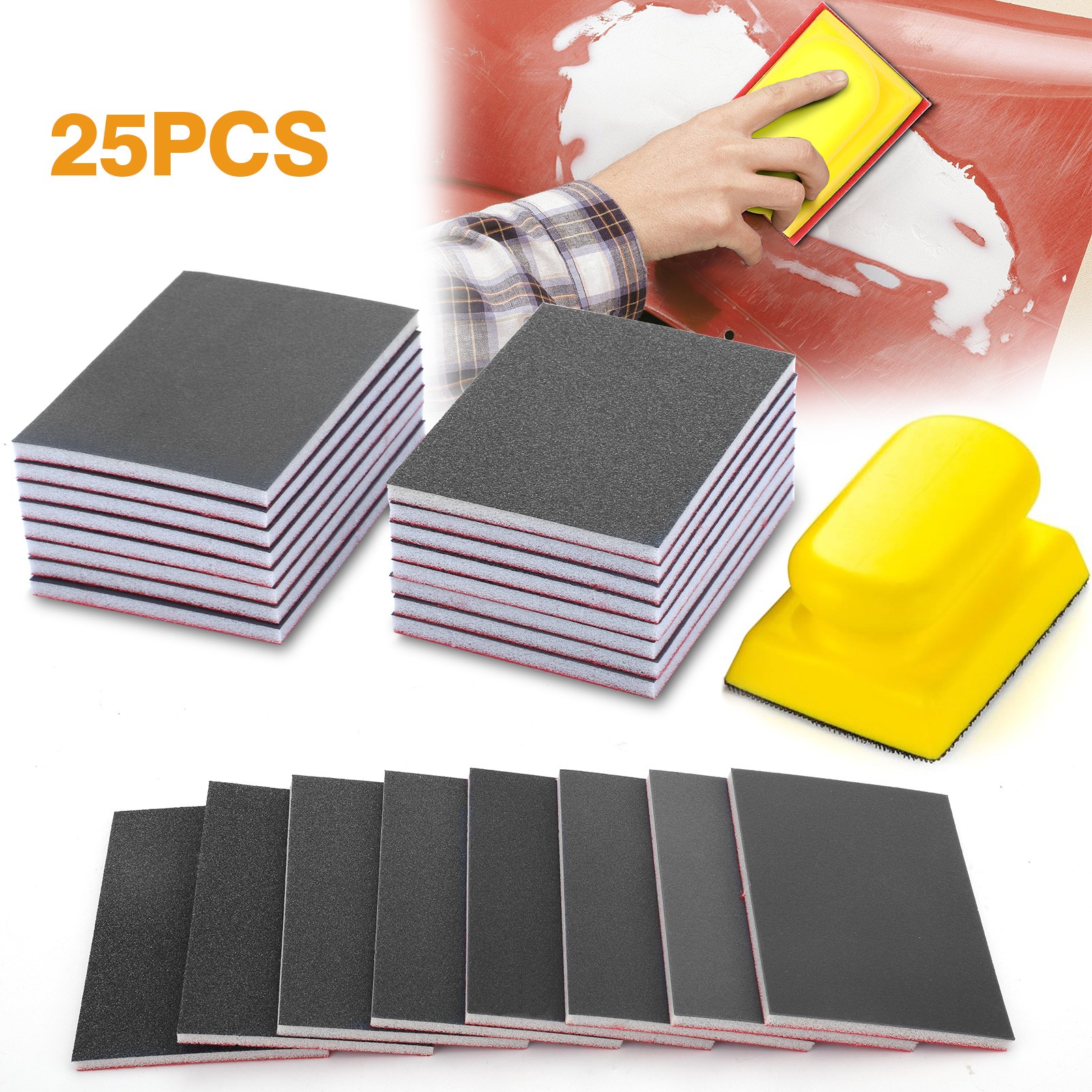 24x Sanding Sponge Set 180-3000 Grit + Hand Sanding Block for Wood Metal Drywall