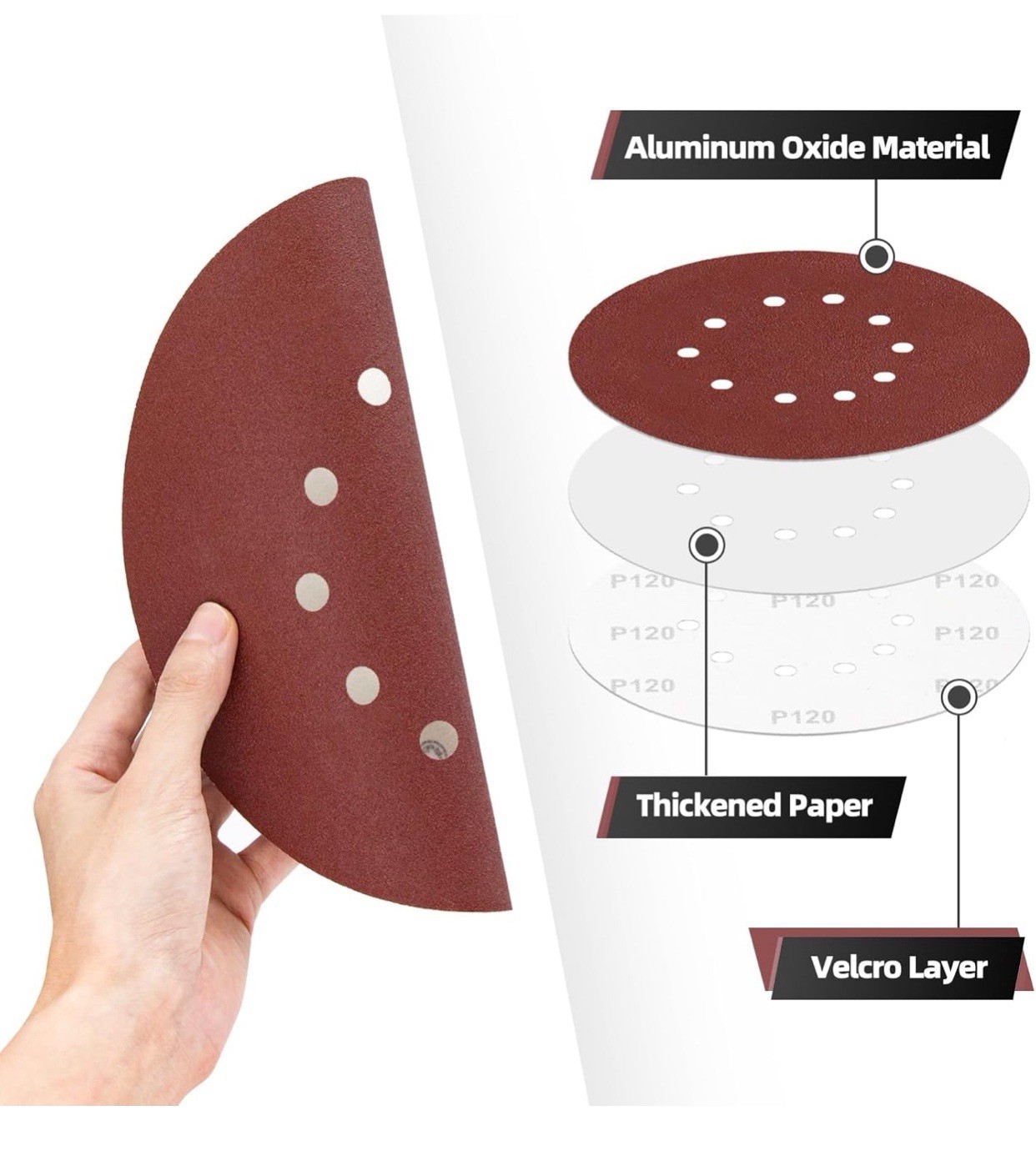 50 PCS 9”, 10-Hole Hook-and-Loop Sanding Discs for Drywall Sander Variety Pack