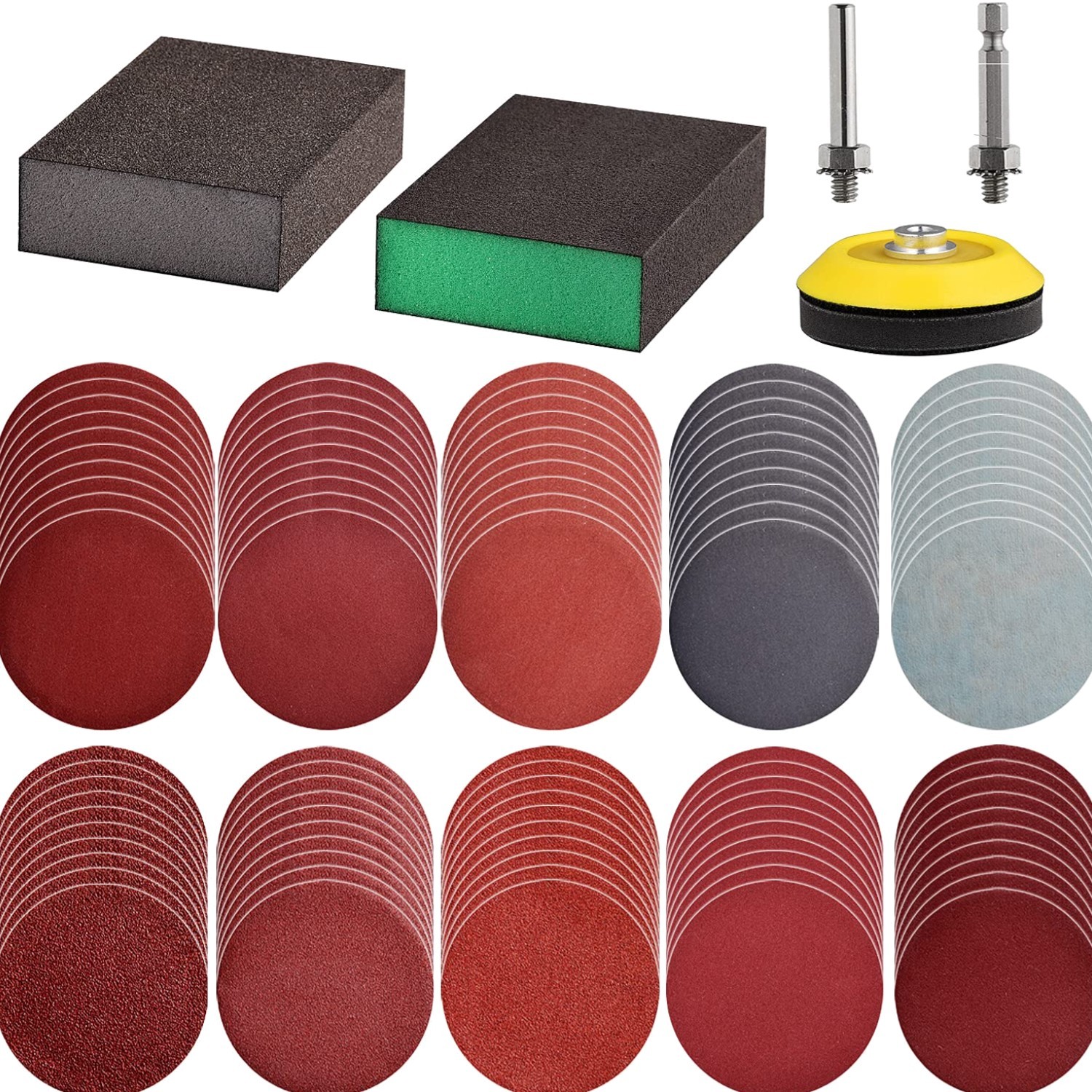 100pcs 3inch Sanding Discs Pad with 2Pcs Sanding Sponge Buffing Blocks Variet…