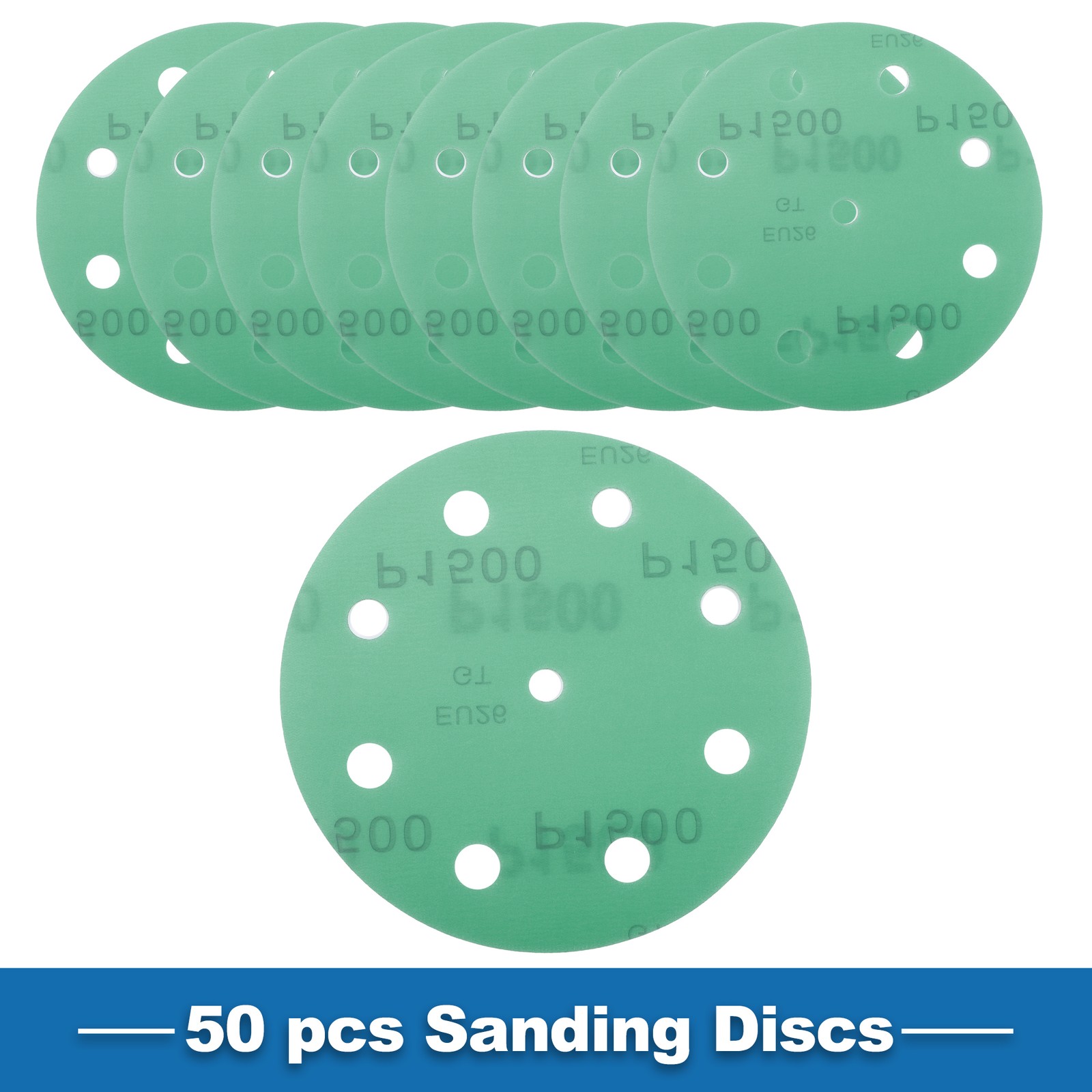 Sanding Discs 5 Inch 9 Hole 1500 Grit Round Hook and Loop Sandpaper Green 50pcs