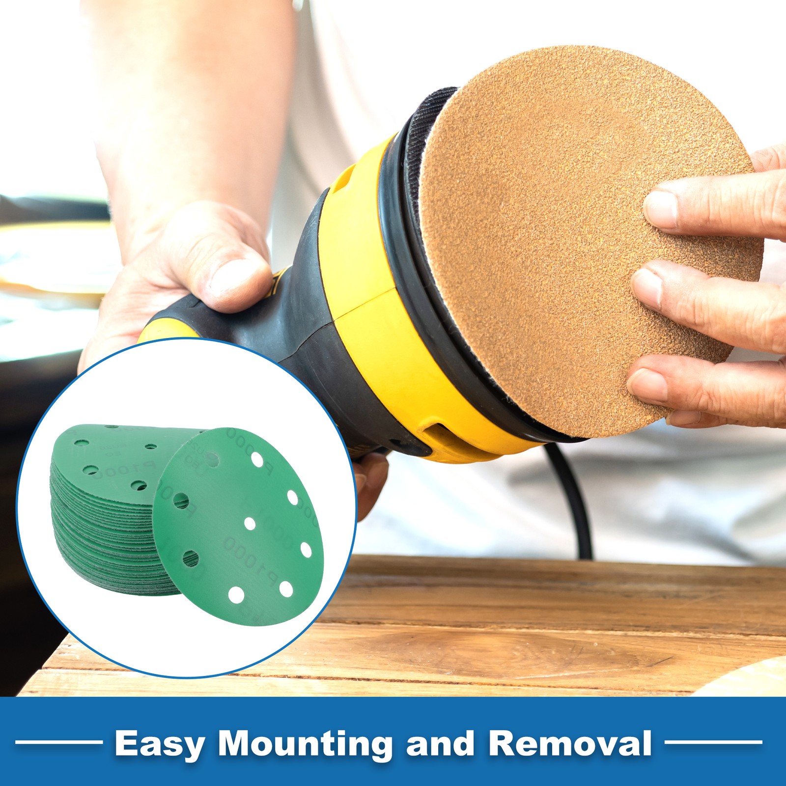 Sanding Discs 5 Inch 9 Hole 1000 Grit Round Hook and Loop Sandpaper Green 50pcs