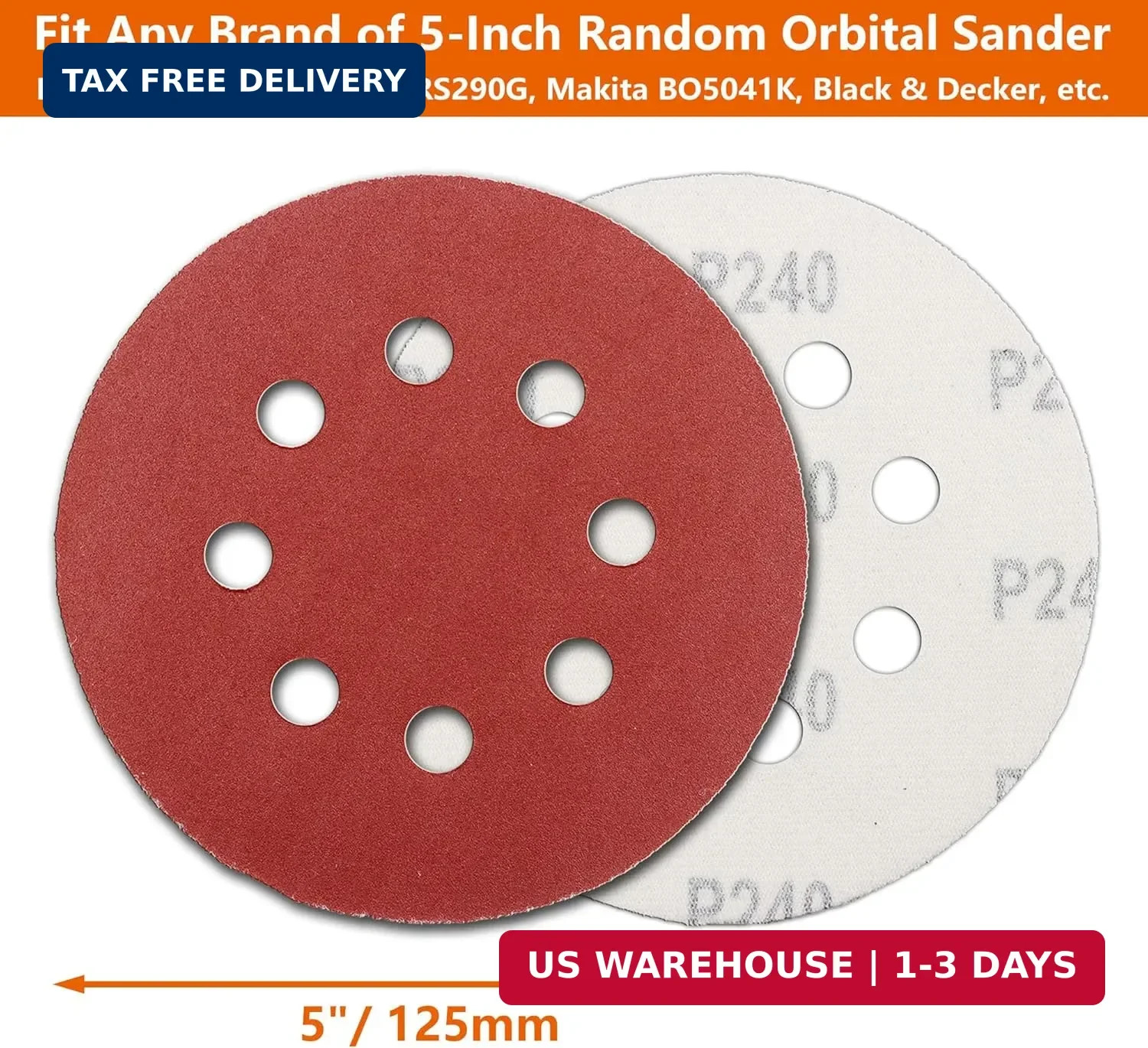 5-Inch Hook and Loop Sanding Discs for Random Orbital Sander, Assorted Sandpaper