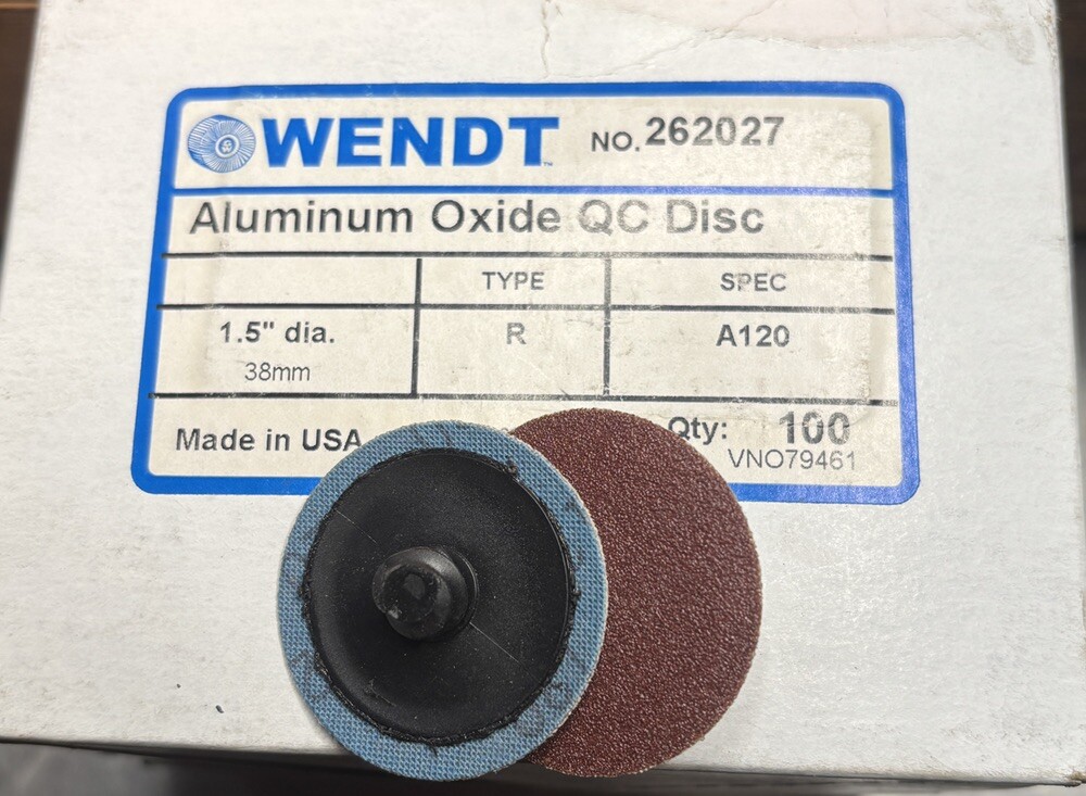 100 Pcs) Wendt 262027 Quick Change Discs 1-1/2″ , Alum Oxide, Type R, A120, USA