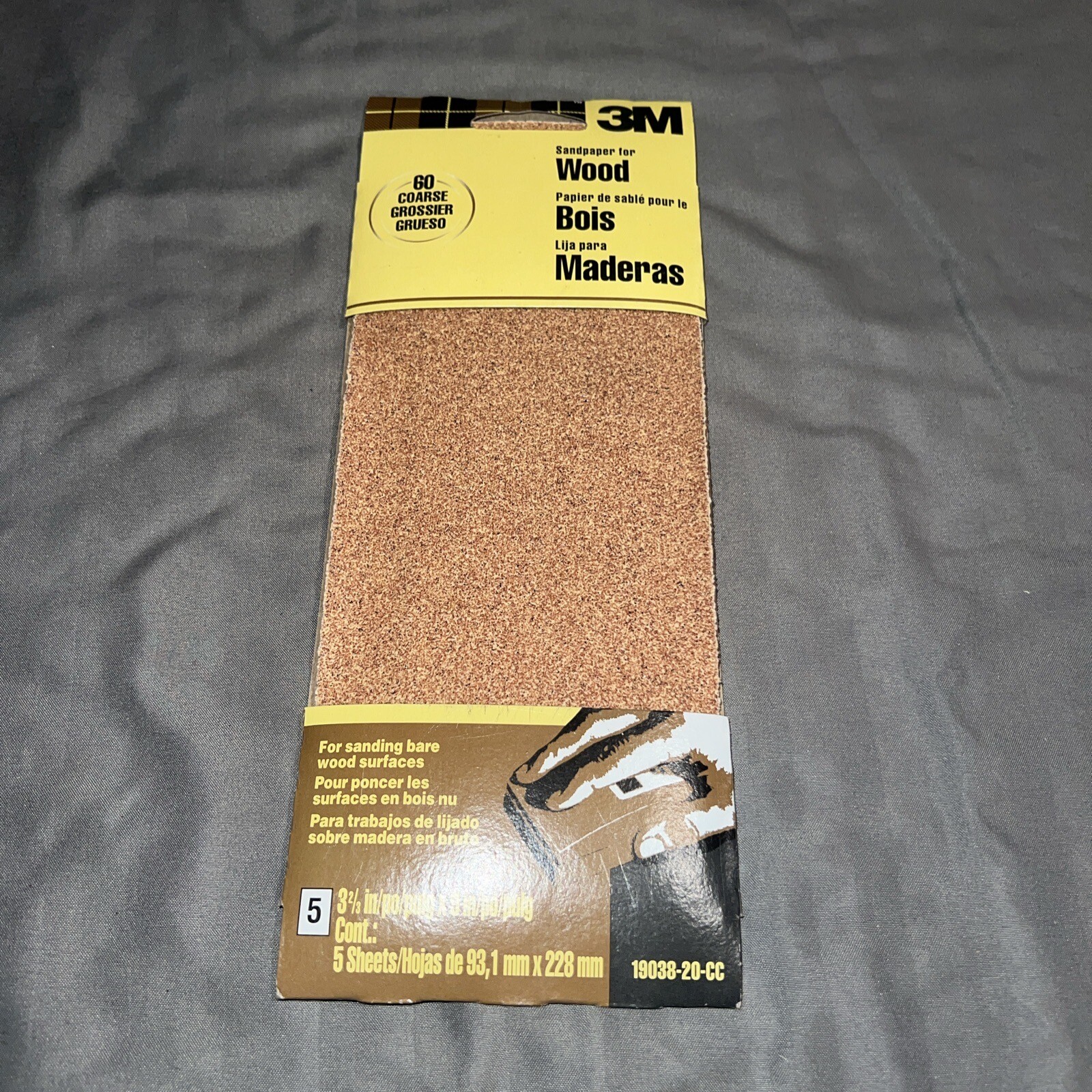 3M Sandpaper, 9 in x 3-2/3 in, 60 Grit, Coarse Grade, 5 pack