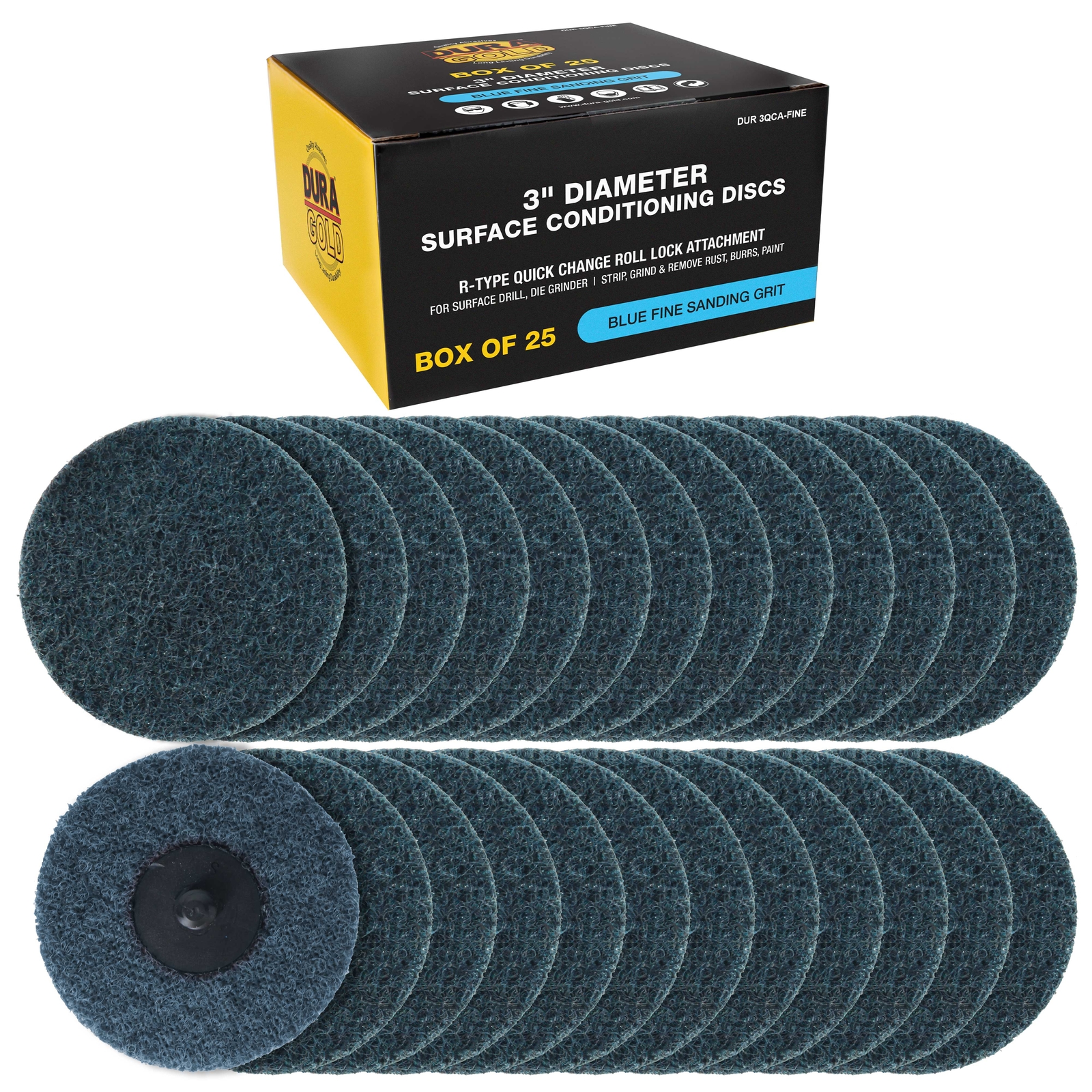 Dura-Gold 3″ Surface Conditioning Discs Blue Fine Sanding Grit (Box of 25)