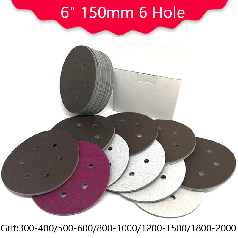 6″ 6 Hole Sponge Red Sandpaper Wet & Dry Polishing Sanding Paper 300-2000 Grit